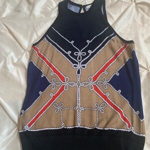 Cache Blue Multi Print Sleeveless Sweater sz M